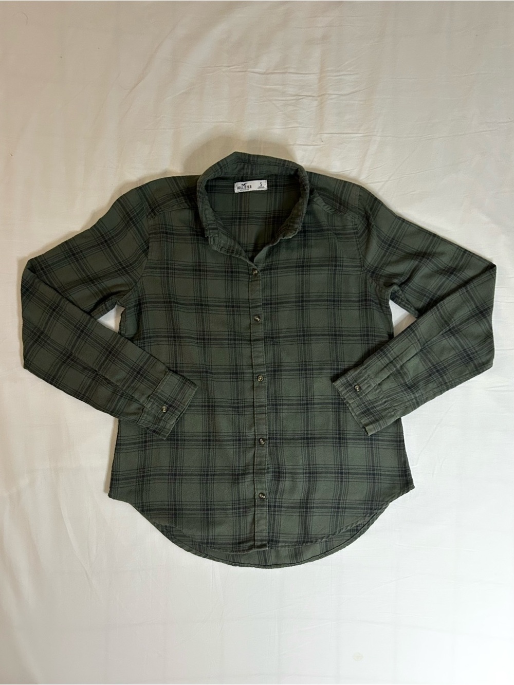 Hollister Olive Green Plaid Button-Down Flannel Shirt